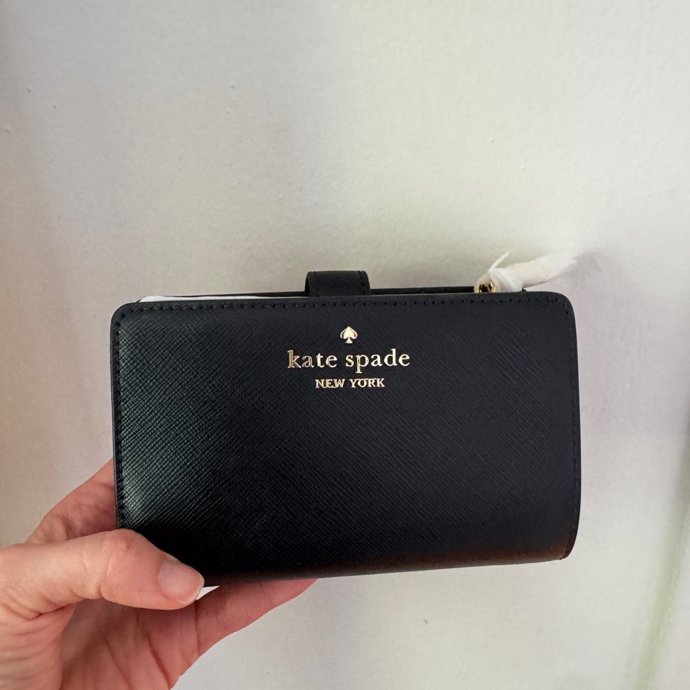kate spade Black Saffiano Compact Zip Wallet